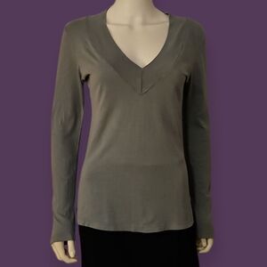 ZOOEY Gray V-Neck Long Sleeve Supima Cotton T-shirt